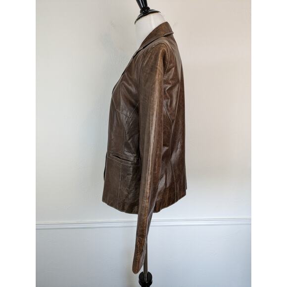 John Carlisle Leather Jacket Classic Edgy Vintage 90s Y2K Brown Size L - Picture 5 of 10